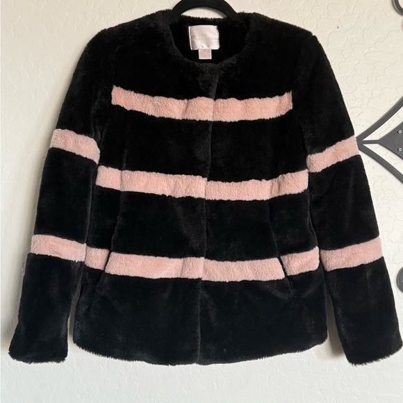 RACHEL PARCELL Black and Pink Striped Faux Fur Jacket - XXS - Picture 7 of 11